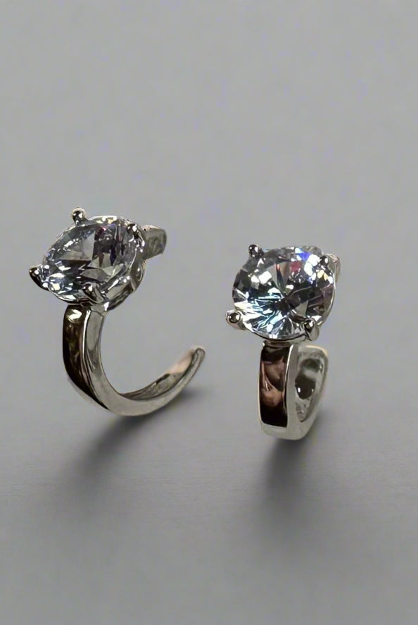 Classic Crystal Solitaire Hoop Earrings In Gold or Silver-Earrings-Deja Nu Tx-Deja Nu Boutique, Women's Fashion Boutique in Lampasas, Texas