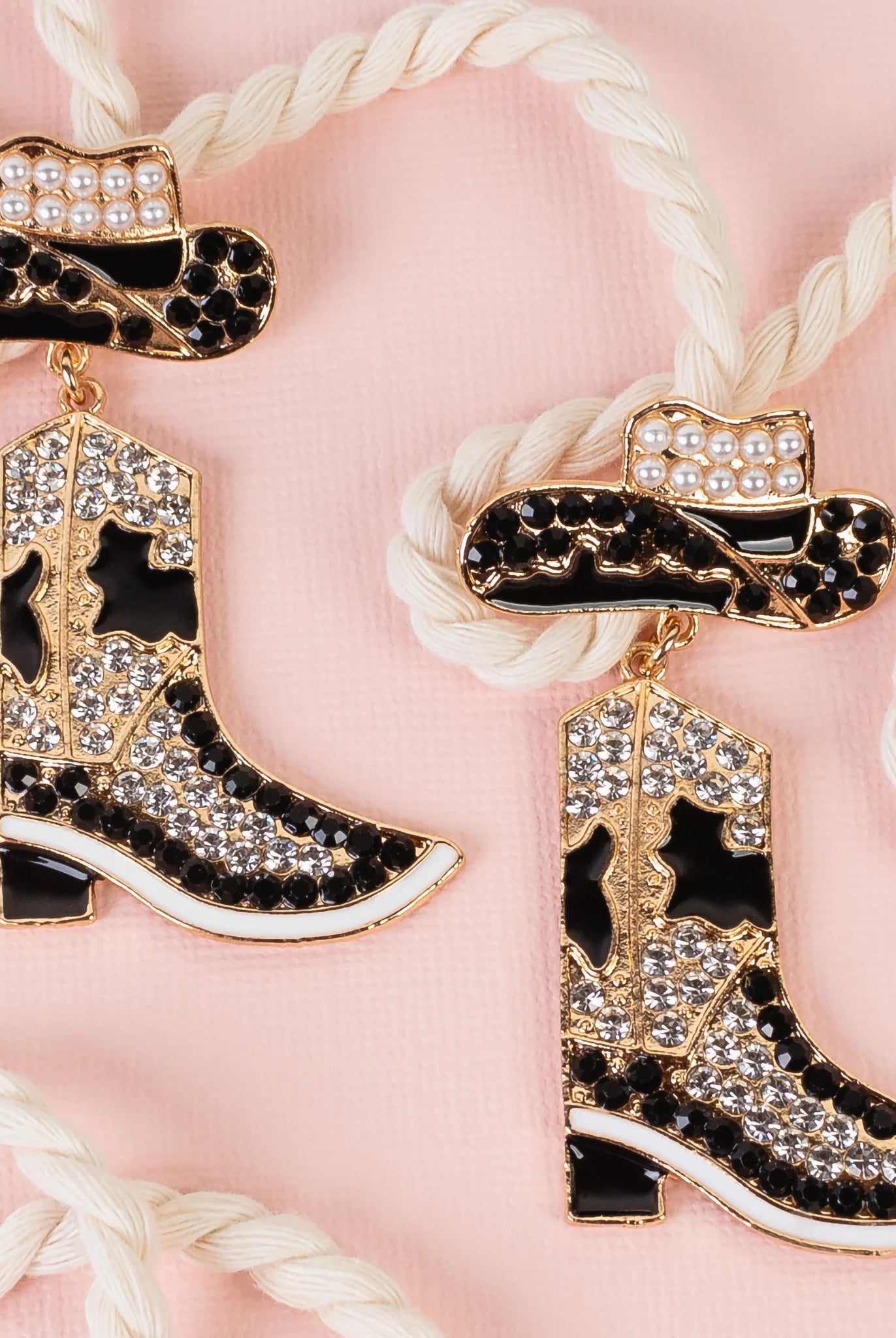 Cowgirl Glam Boot Earrings In Turquoise, Brown, or Black with Pearl Accent-Earrings-Deja Nu Tx-Deja Nu Boutique, Women's Fashion Boutique in Lampasas, Texas