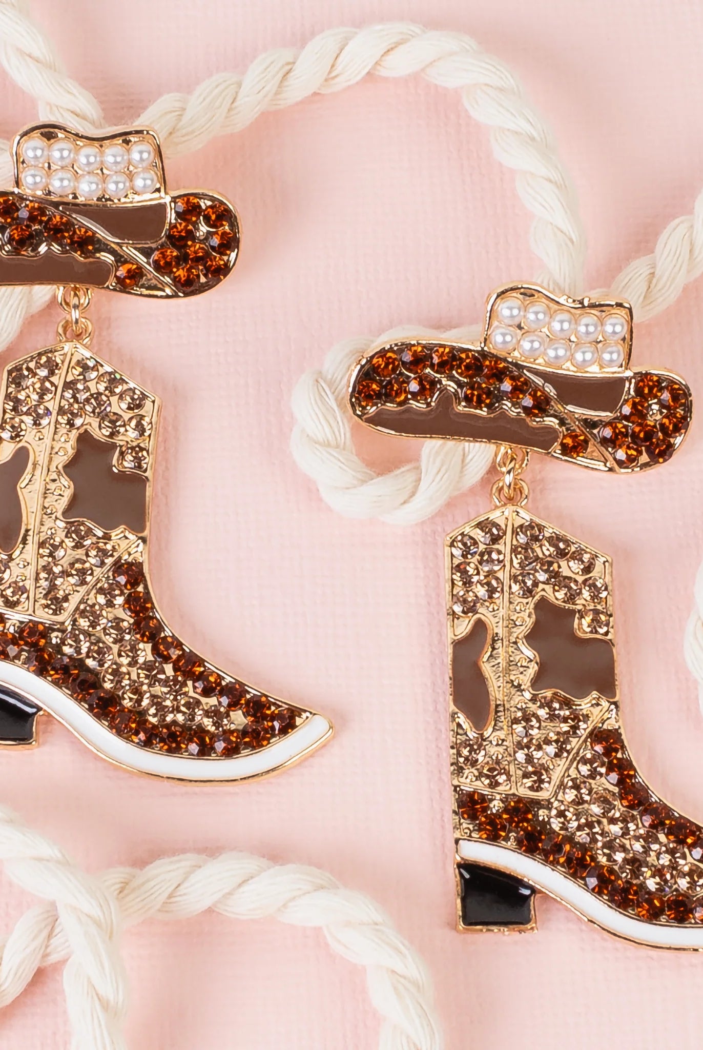 Cowgirl Glam Boot Earrings In Turquoise, Brown, or Black with Pearl Accent-Earrings-Deja Nu Tx-Deja Nu Boutique, Women's Fashion Boutique in Lampasas, Texas