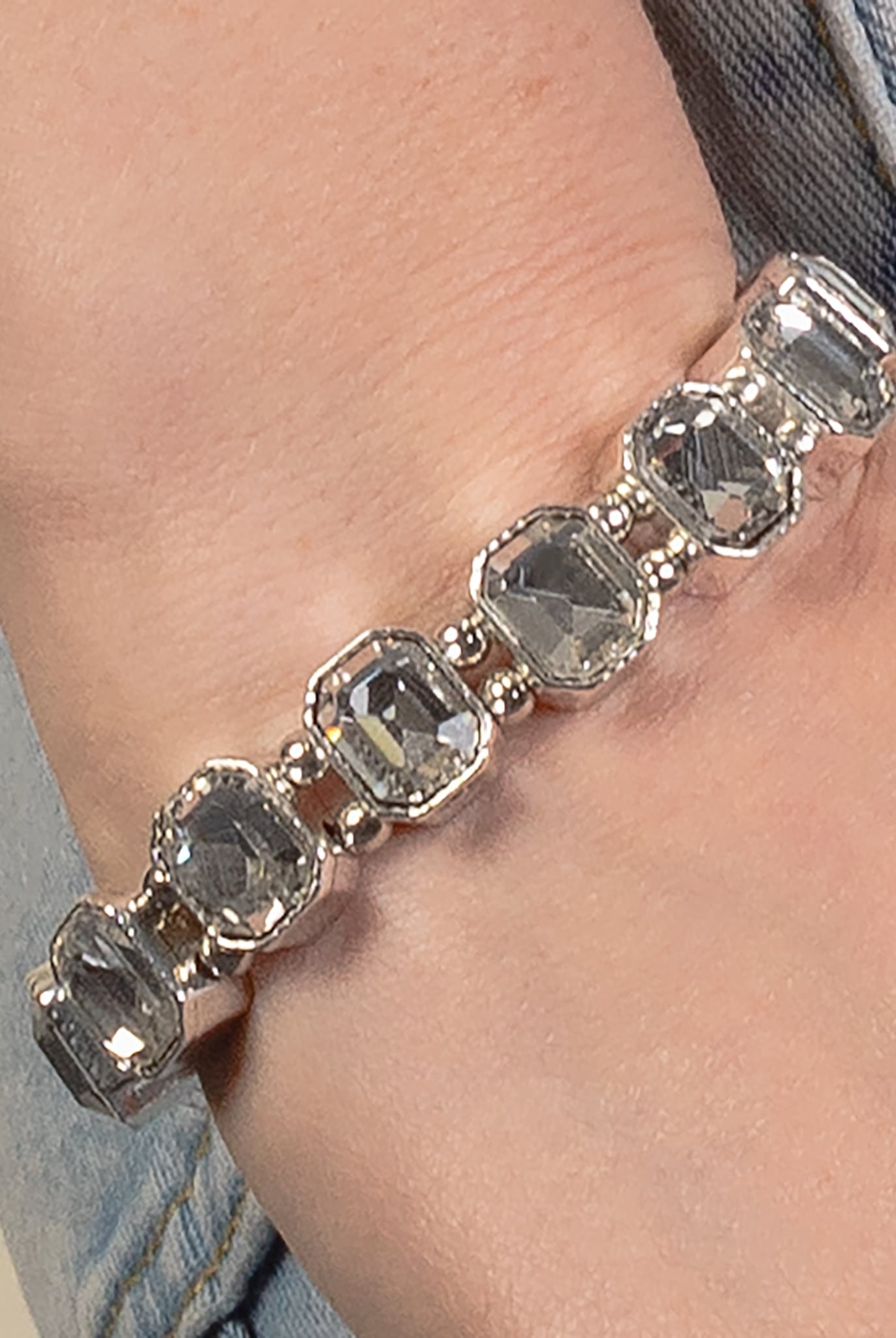 Crystal Gemstone Stretch Bracelet In Silver, Gold or Black-Bracelets-Deja Nu Tx-Deja Nu Boutique, Women's Fashion Boutique in Lampasas, Texas