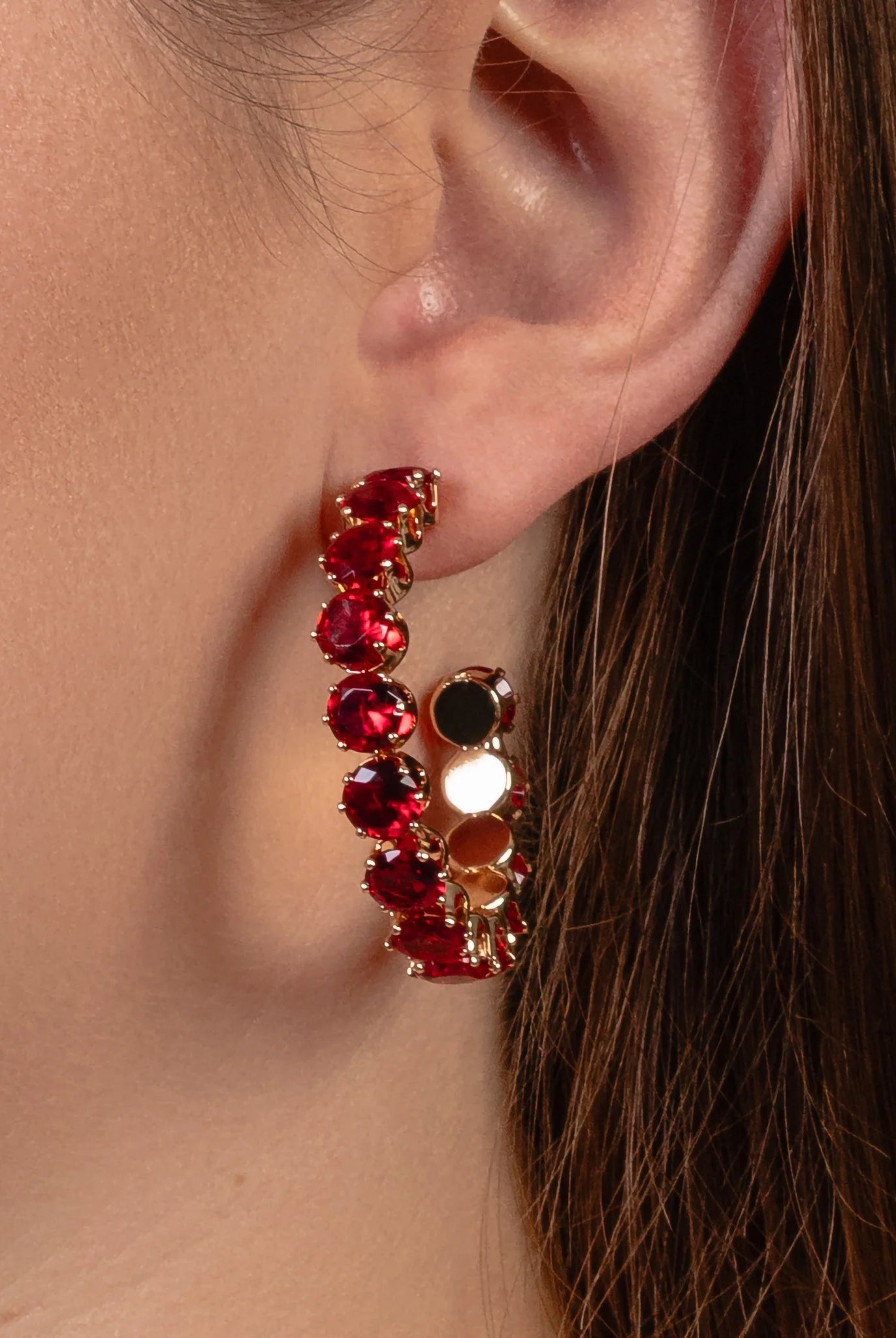 Crystal Hoop Earrings In Gold, Red or AB Rhinestone Hoops-Earrings-Deja Nu Tx-Deja Nu Boutique, Women's Fashion Boutique in Lampasas, Texas