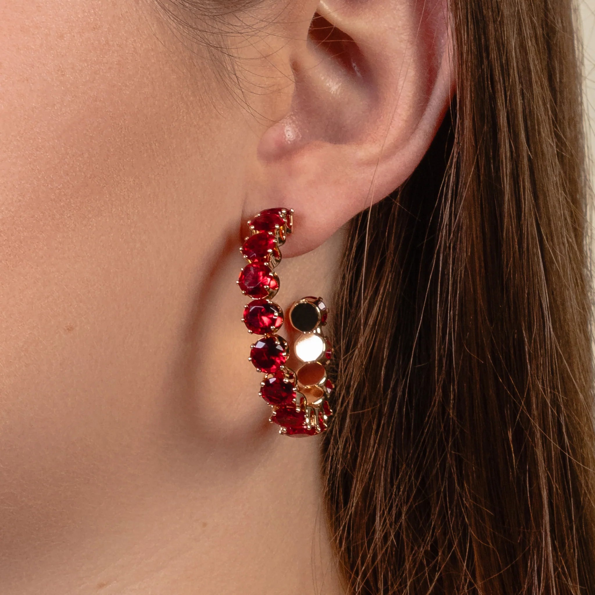 Crystal Hoop Earrings In Gold, Red or AB Rhinestone Hoops-Earrings-Deja Nu Tx-Deja Nu Boutique, Women's Fashion Boutique in Lampasas, Texas