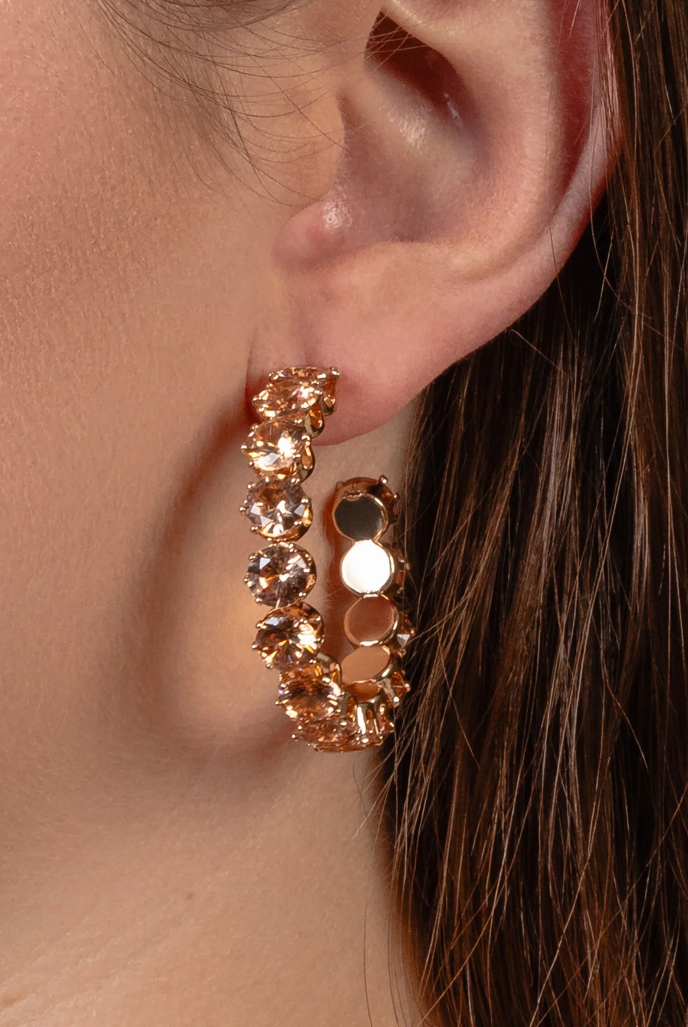 Crystal Hoop Earrings In Gold, Red or AB Rhinestone Hoops-Earrings-Deja Nu Tx-Deja Nu Boutique, Women's Fashion Boutique in Lampasas, Texas