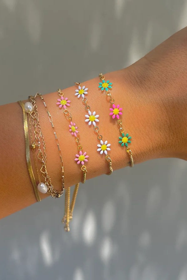 Nikki Smith White Daisy Slider Bracelet-Bracelets-Nikki Smith-Deja Nu Boutique, Women's Fashion Boutique in Lampasas, Texas