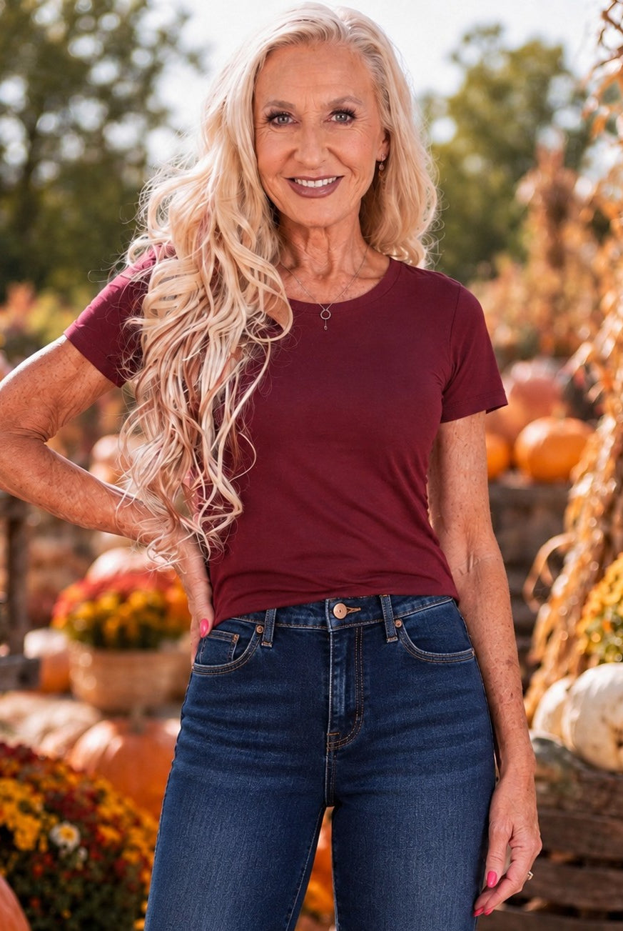 Project Social T The Ultimate Tee in Vintage White & Dark Cherry-T-Shirts-Project Social T-Deja Nu Boutique, Women's Fashion Boutique in Lampasas, Texas