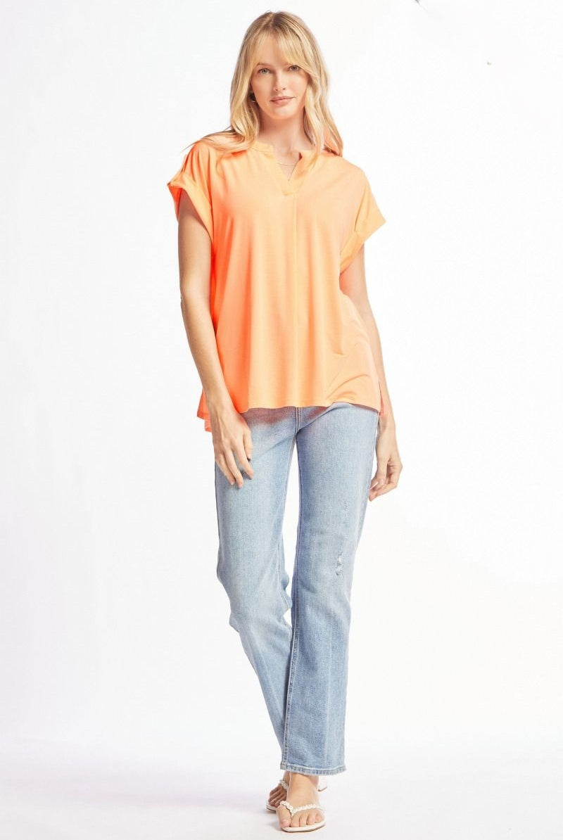 Dear Scarlett Lizzy Solid Neon Orange Tunic Top LIZSS-C0151-Tops-Dear Scarlett-Deja Nu Boutique, Women's Fashion Boutique in Lampasas, Texas