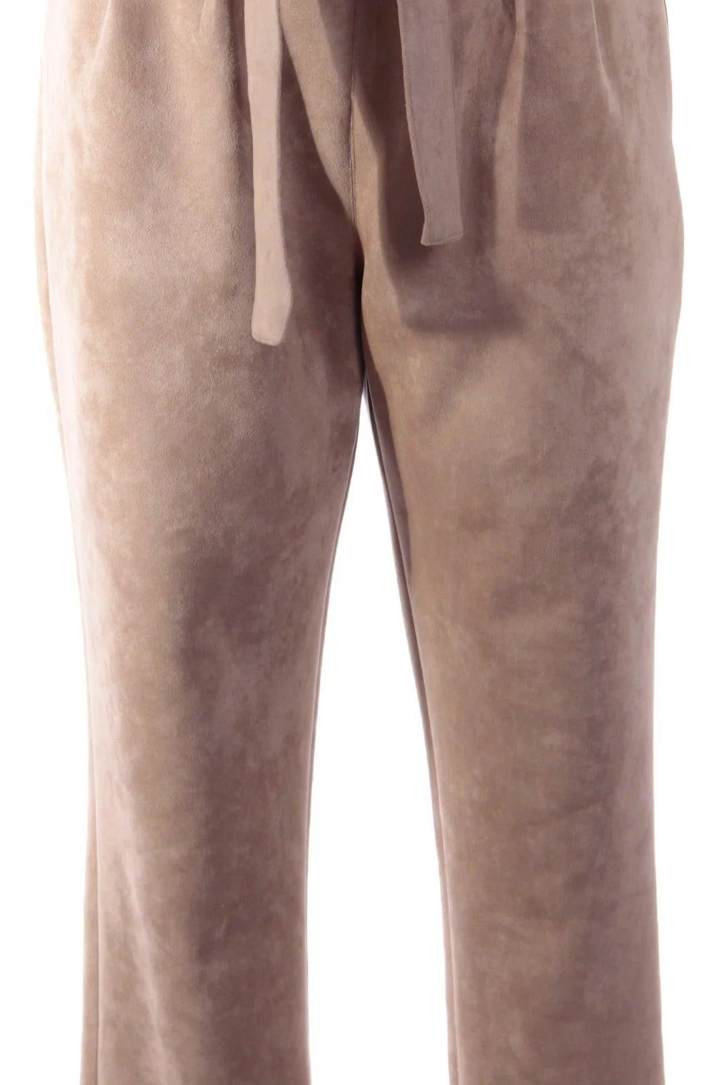 Dolce Cabo Camel Faux Suede Paper Bag Waist Pant With Tie-Pants-Dolce Cabo-Deja Nu Boutique, Women's Fashion Boutique in Lampasas, Texas