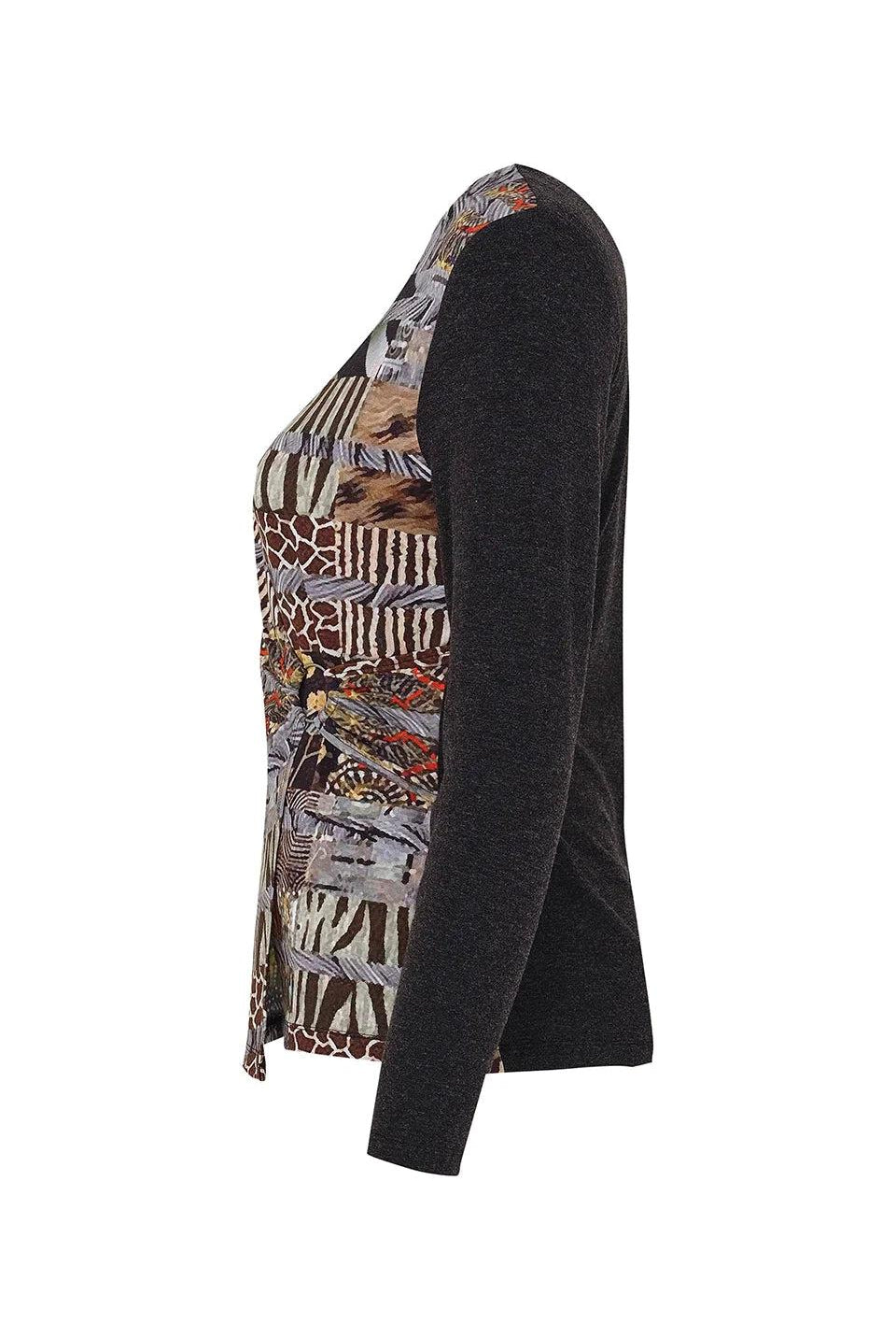 Dolcezza Simply Art Joy Burlington "Red Black Quilt" O-Ring Wrap Long Sleeve Top 73652-Long Sleeves-Dolcezza-Deja Nu Boutique, Women's Fashion Boutique in Lampasas, Texas