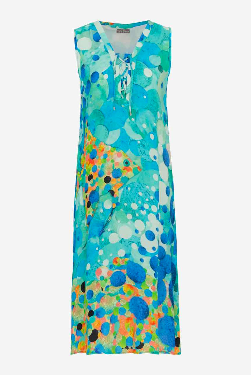Dolcezza Simply Art “Big Angel Fish Mosaic” Midi Dress (24623)-Dresses-Dolcezza-Deja Nu Boutique, Women's Fashion Boutique in Lampasas, Texas