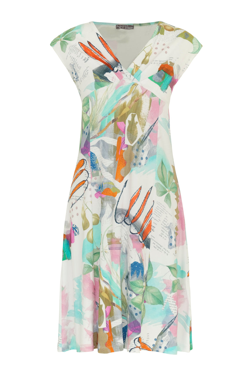 Dolcezza Simply Art 'Happy With Spring' Print Dress With Surplice Neckline - Style 24603-Dresses-Dolcezza-Deja Nu Boutique, Women's Fashion Boutique in Lampasas, Texas