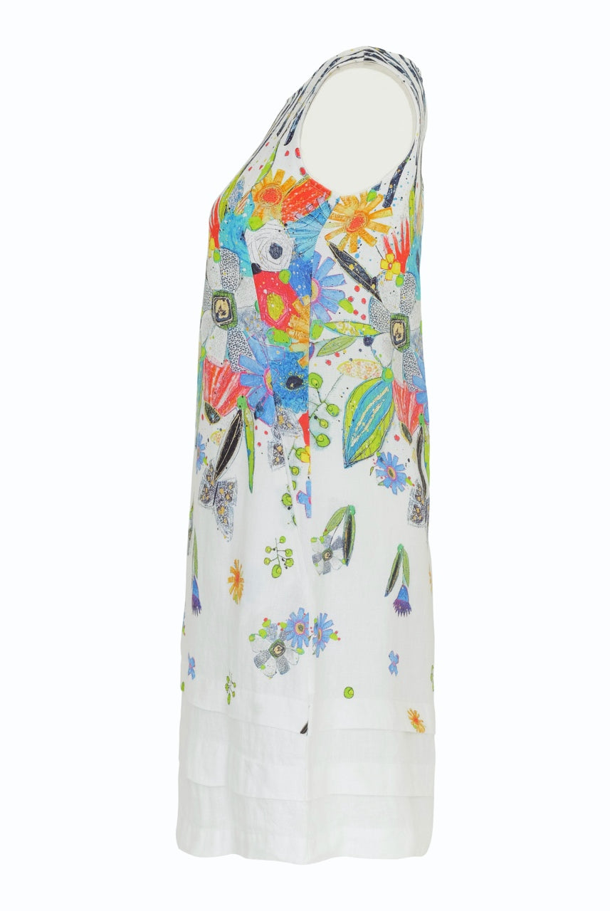 Dolcezza Simply Art “New Bouquet Coming Soon” Linen Dress By Vigo Geneviève Gauthier (24764)-Dresses-Dolcezza-Deja Nu Boutique, Women's Fashion Boutique in Lampasas, Texas