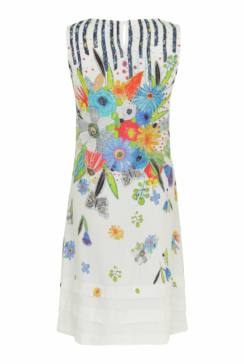 Dolcezza Simply Art “New Bouquet Coming Soon” Linen Dress By Vigo Geneviève Gauthier (24764)-Dresses-Dolcezza-Deja Nu Boutique, Women's Fashion Boutique in Lampasas, Texas