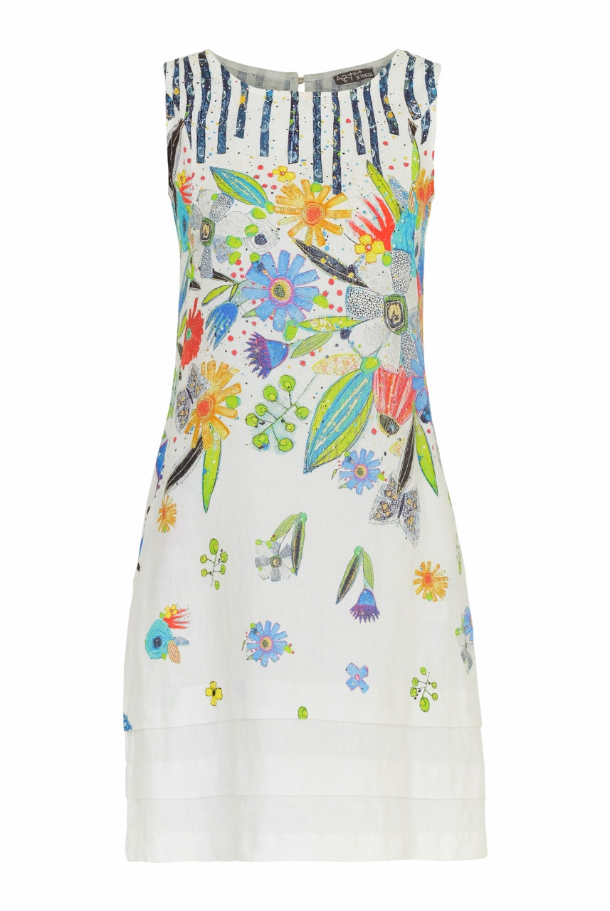 Dolcezza Simply Art “New Bouquet Coming Soon” Linen Dress By Vigo Geneviève Gauthier (24764)-Dresses-Dolcezza-Deja Nu Boutique, Women's Fashion Boutique in Lampasas, Texas