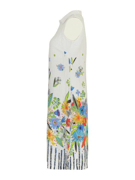 Dolcezza Simply Art “New Bouquet Coming Soon” Sleeveless Linen Dress By Vigo Geneviève Gauthier (24763)-Midi Dresses-Dolcezza-Deja Nu Boutique, Women's Fashion Boutique in Lampasas, Texas