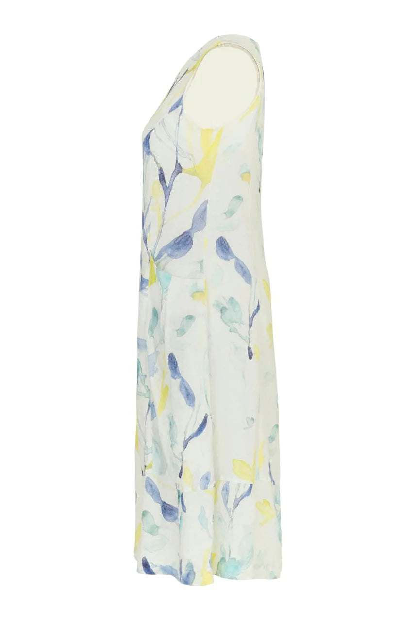Dolcezza Simply Art “Turquoise Bloom” By Jennifer Goldberg Linen Dress (24634)-Dresses-Dolcezza-Deja Nu Boutique, Women's Fashion Boutique in Lampasas, Texas