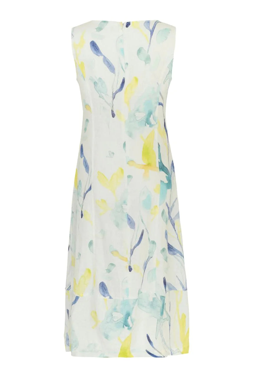 Dolcezza Simply Art “Turquoise Bloom” By Jennifer Goldberg Linen Dress (24634)-Dresses-Dolcezza-Deja Nu Boutique, Women's Fashion Boutique in Lampasas, Texas