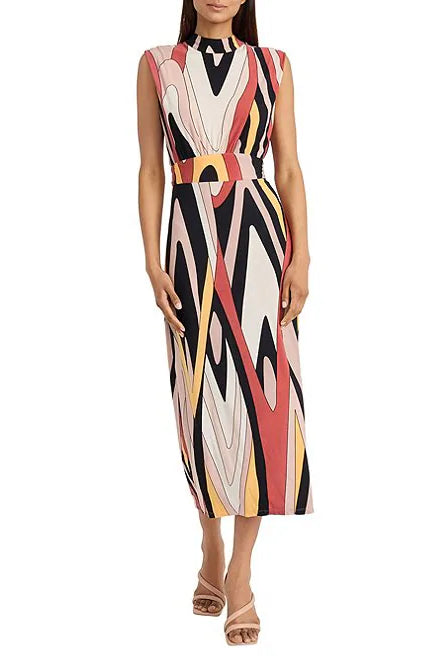 Donna Morgan For Maggy London Printed Matte Jersey Mock Neck Sleeveless Maxi Dress-Dresses-Donna Morgan-Deja Nu Boutique, Women's Fashion Boutique in Lampasas, Texas