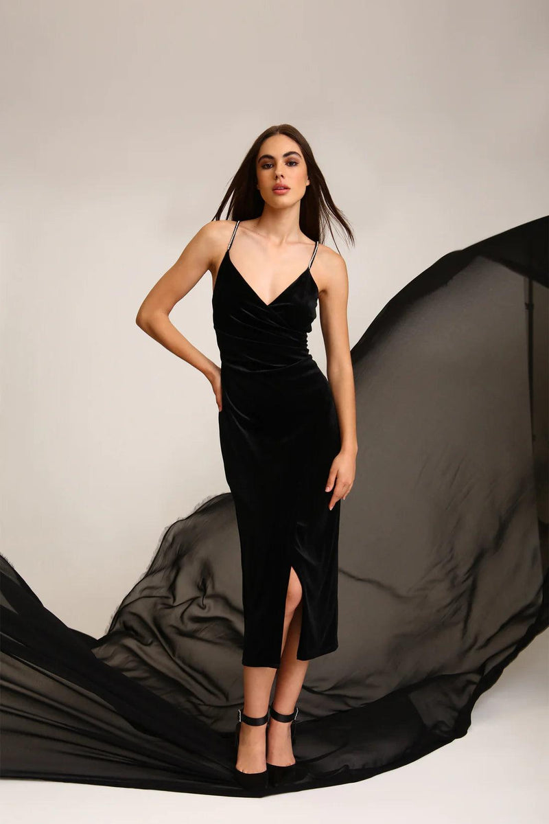 morgan formal flocked velvet dress black Velvet Evening Gown Flocked Velvet Prom Gown Morgan Flocked Velvet A-Line Formal Dress By Windsor