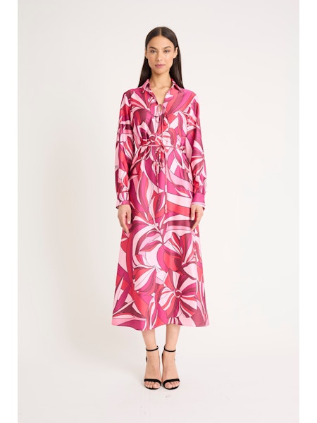 Donna Morgan Long Sleeve Midi Dress in Cherry Blossom Azalea Light Charmeuse-Midi Dresses-Donna Morgan-Deja Nu Boutique, Women's Fashion Boutique in Lampasas, Texas