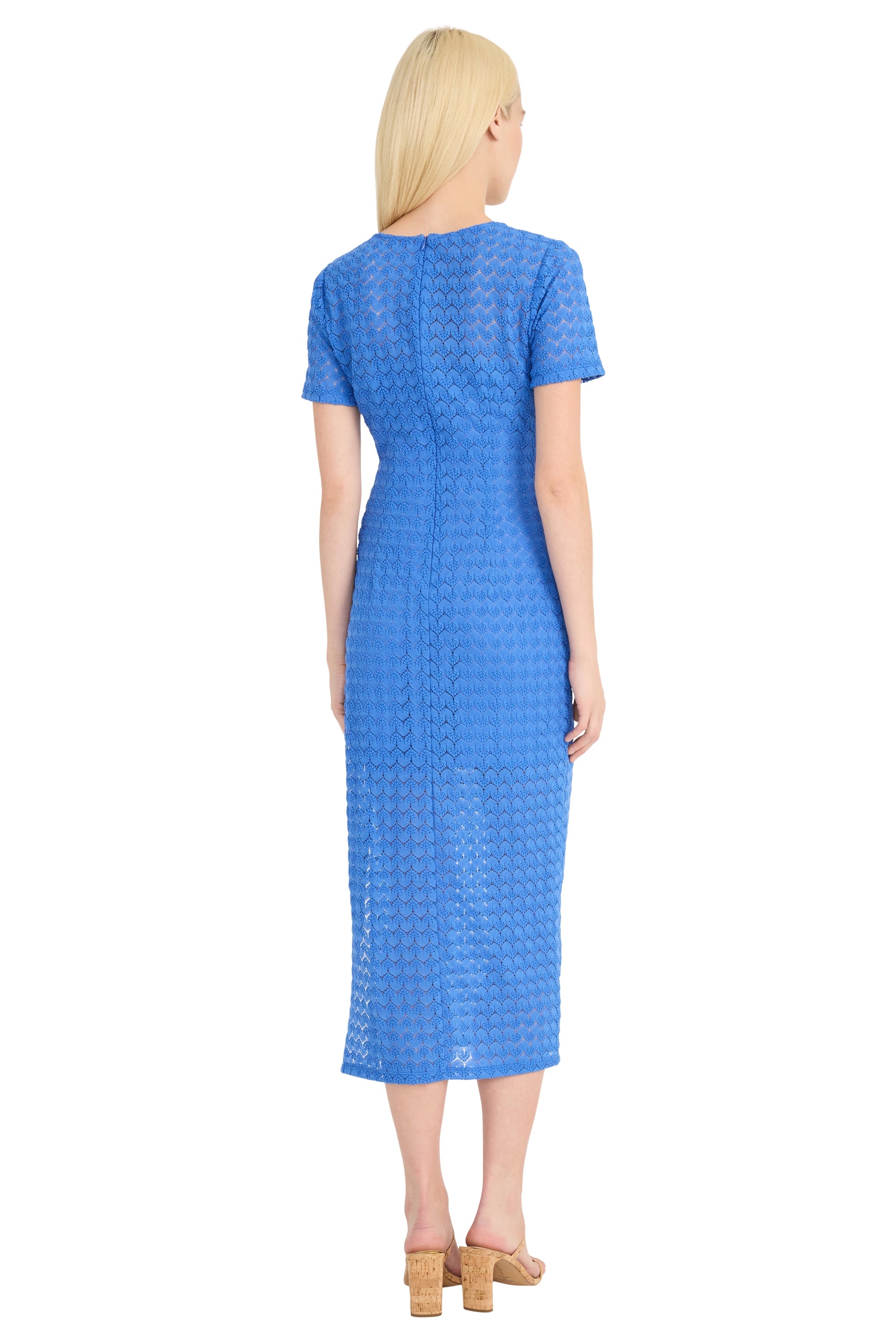 Donna Morgan Short Sleeve Regatta Blue Lace Midi Dress – Elegant & Effortless-Midi Dresses-Donna Morgan-Deja Nu Boutique, Women's Fashion Boutique in Lampasas, Texas