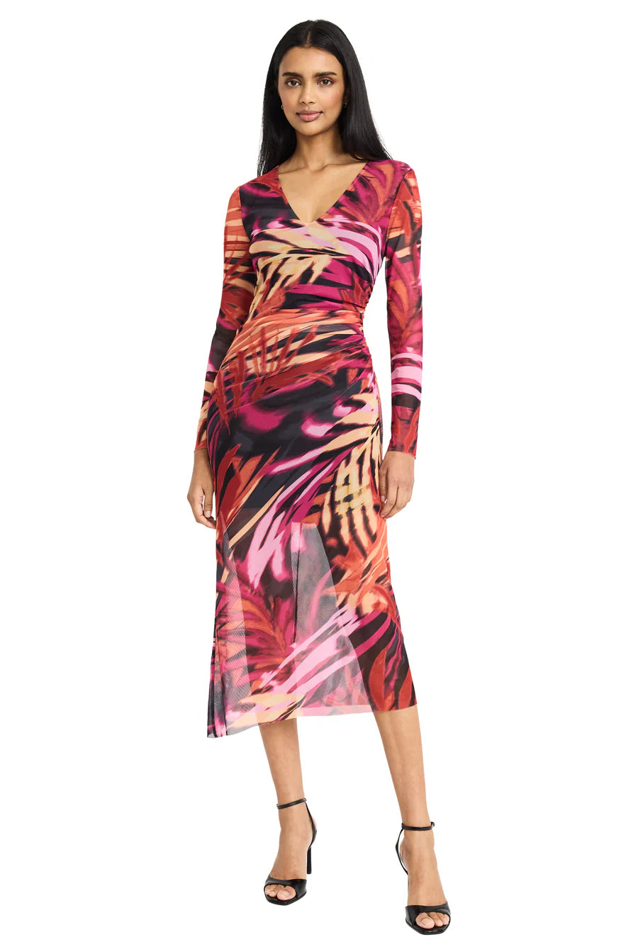 Donna Morgan For Maggy London Violeta Mesh Midi Gathered Dress-Dresses-Donna Morgan-Deja Nu Boutique, Women's Fashion Boutique in Lampasas, Texas