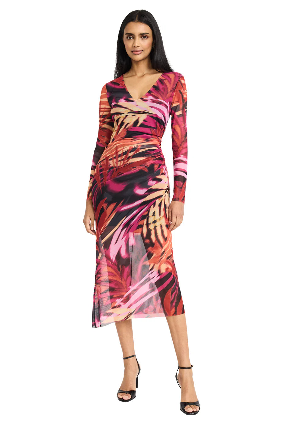 Donna Morgan For Maggy London Violeta Mesh Midi Gathered Dress-Dresses-Donna Morgan-Deja Nu Boutique, Women's Fashion Boutique in Lampasas, Texas