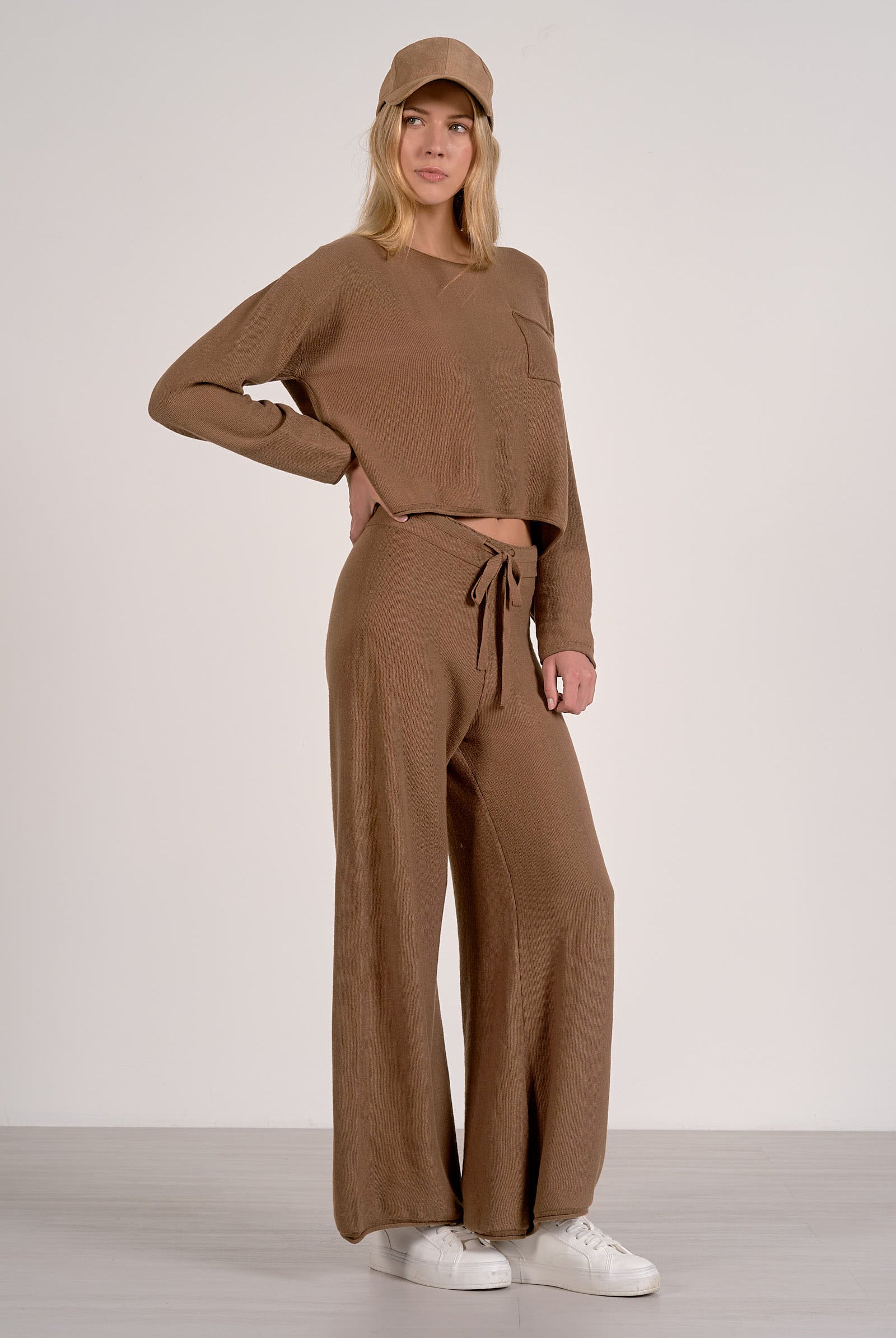 ELAN Caramel Drawstring Wide Leg Pants-Pants-Elan-Deja Nu Boutique, Women's Fashion Boutique in Lampasas, Texas