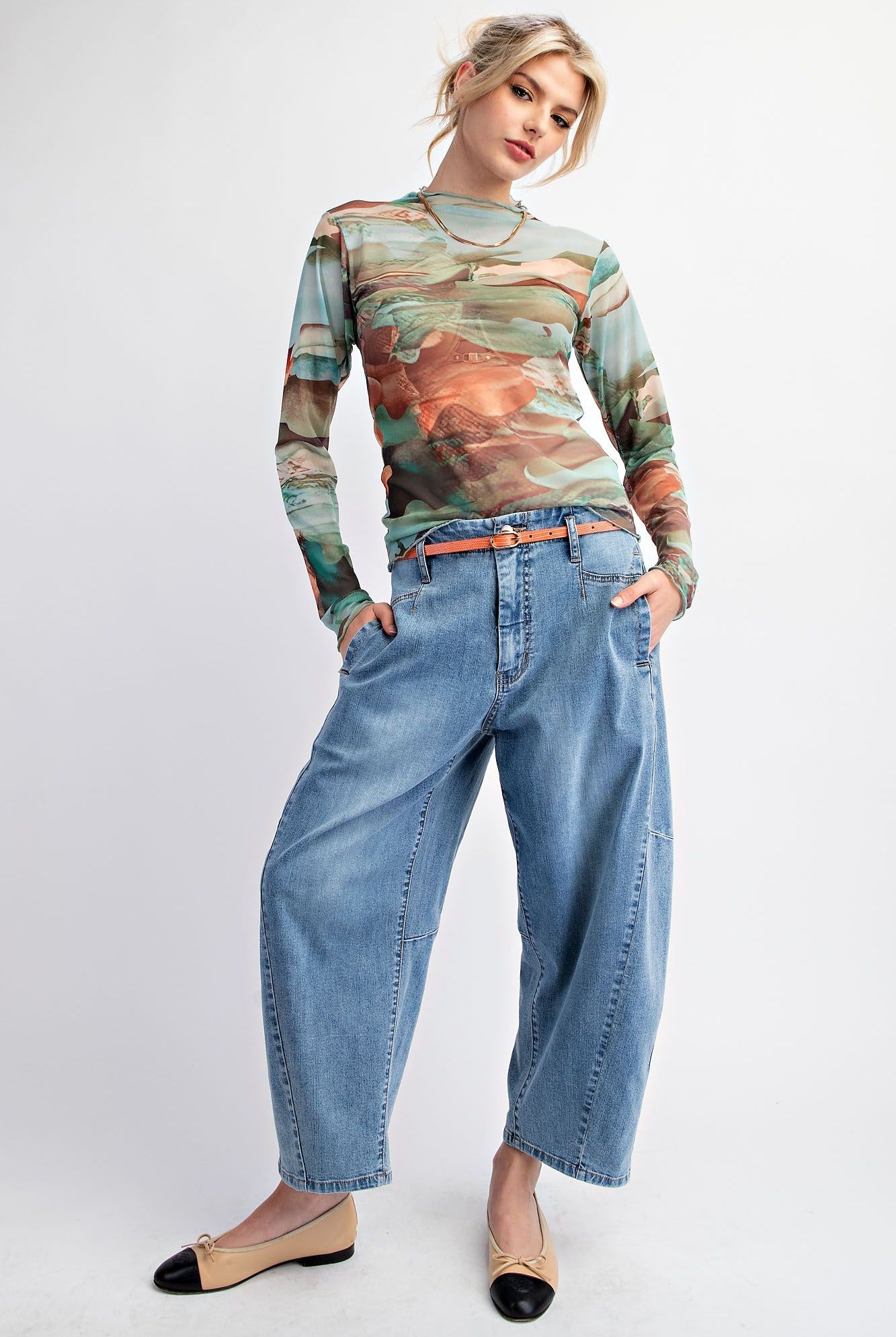 Easel Abstract Print Mesh Fitted Top In Olive Brown-Tops-Easel-Deja Nu Boutique, Women's Fashion Boutique in Lampasas, Texas