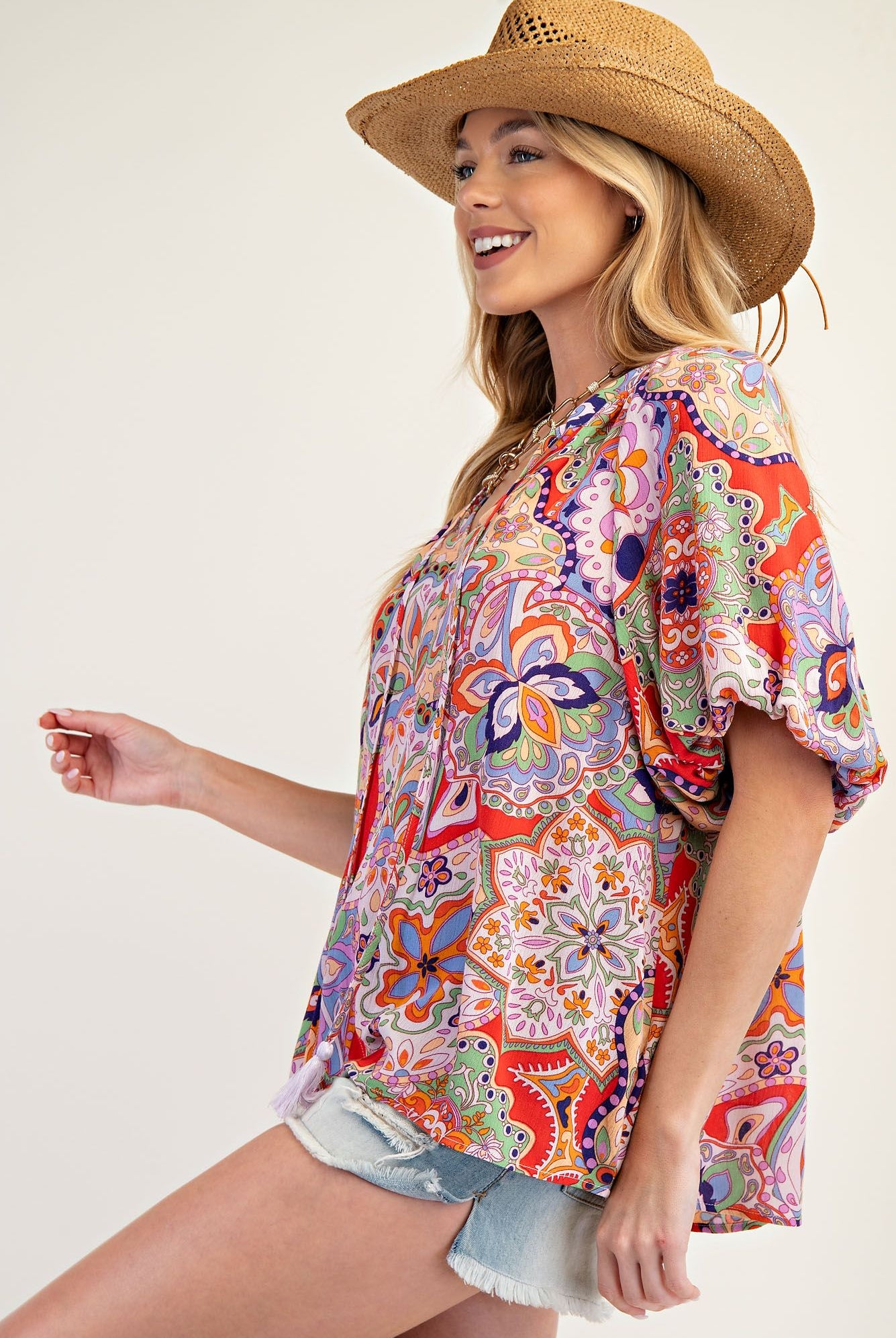 Easel Bohemian Paisley Print Tassel Front Top – Exclusive Design-Tops-Easel-Deja Nu Boutique, Women's Fashion Boutique in Lampasas, Texas