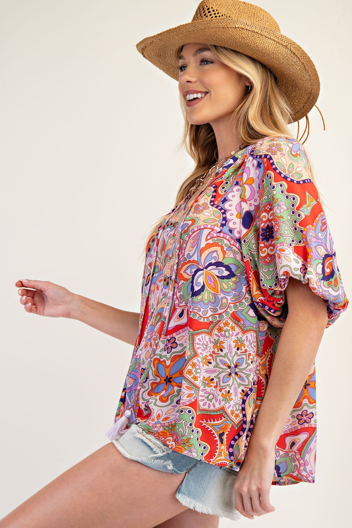 Easel Bohemian Paisley Print Tassel Front Top – Exclusive Design-Tops-Easel-Deja Nu Boutique, Women's Fashion Boutique in Lampasas, Texas