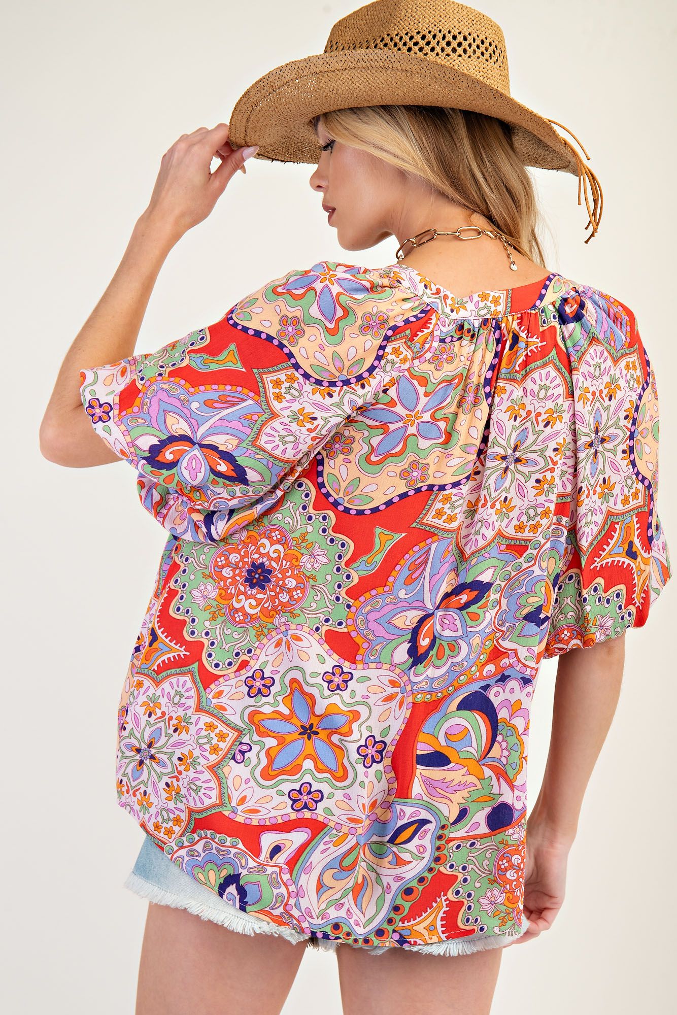 Easel Bohemian Paisley Print Tassel Front Top – Exclusive Design-Tops-Easel-Deja Nu Boutique, Women's Fashion Boutique in Lampasas, Texas