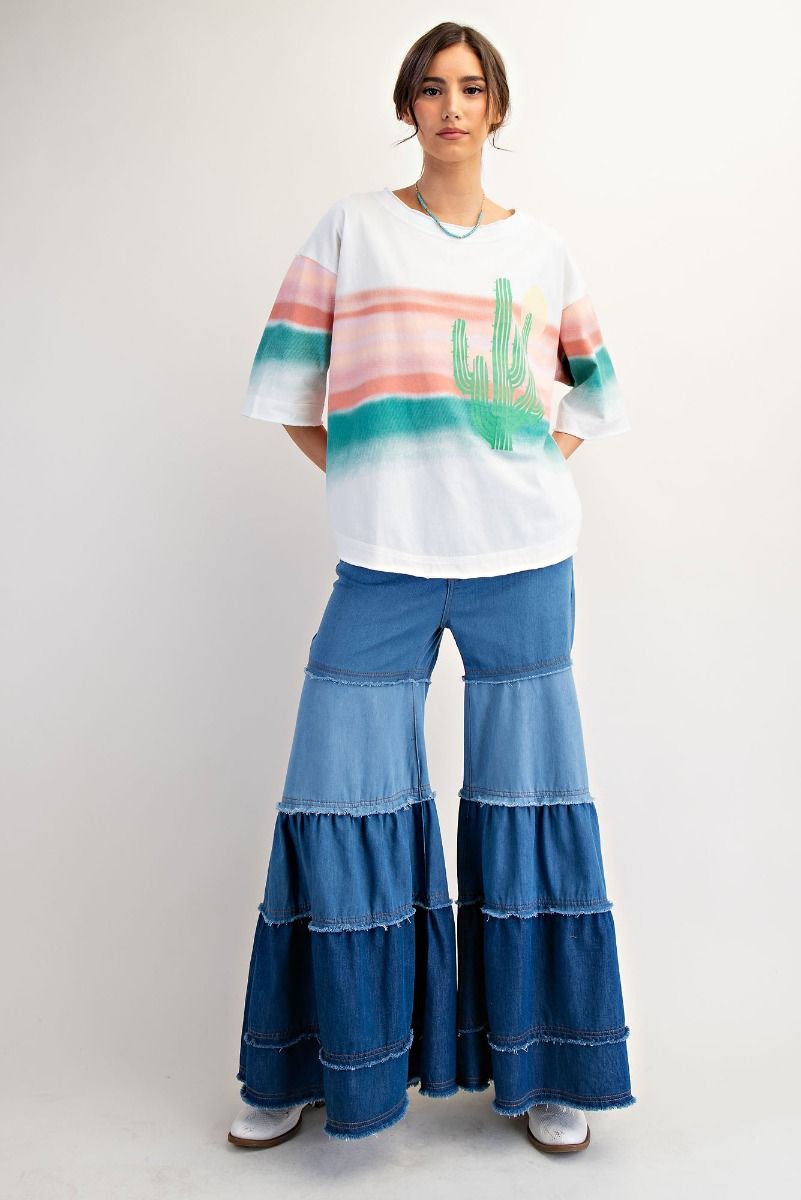 Easel Graphic Western Soft Washed Cactus Top – White Multicolor-Graphic Tees-Easel-Deja Nu Boutique, Women's Fashion Boutique in Lampasas, Texas