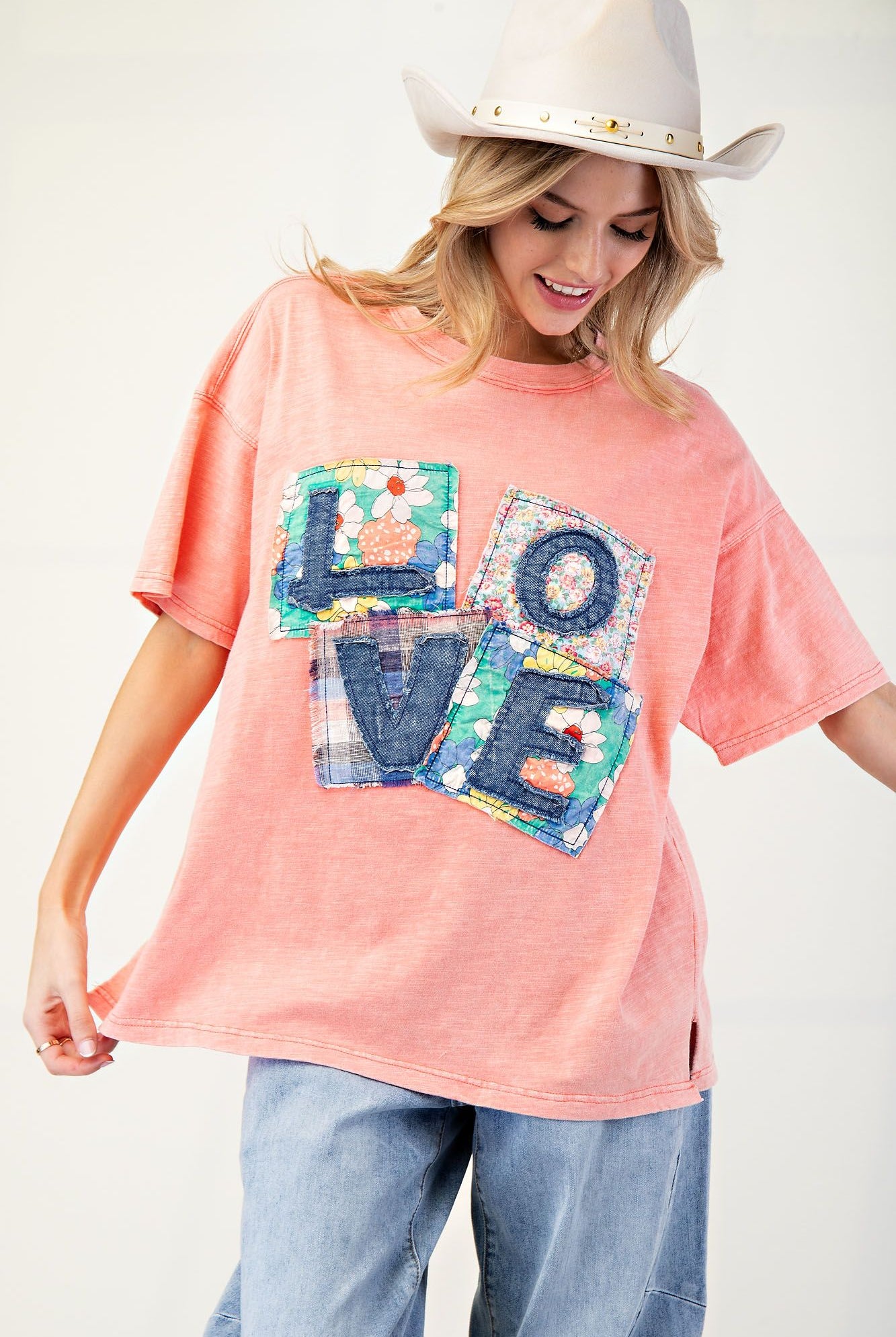 Easel Love Patch Mineral Washed Slub Tee – Casual Chic Style-Tops-Easel-Deja Nu Boutique, Women's Fashion Boutique in Lampasas, Texas
