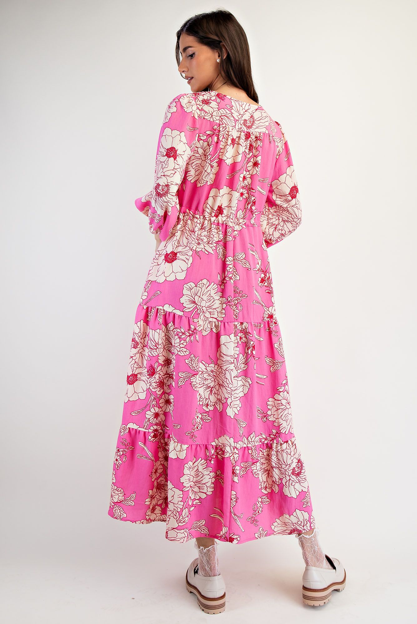 🌸 Easel Malibu Pink Floral Tiered Maxi Dress Plus🌸-Curvy/Plus Dresses-Easel-Deja Nu Boutique, Women's Fashion Boutique in Lampasas, Texas