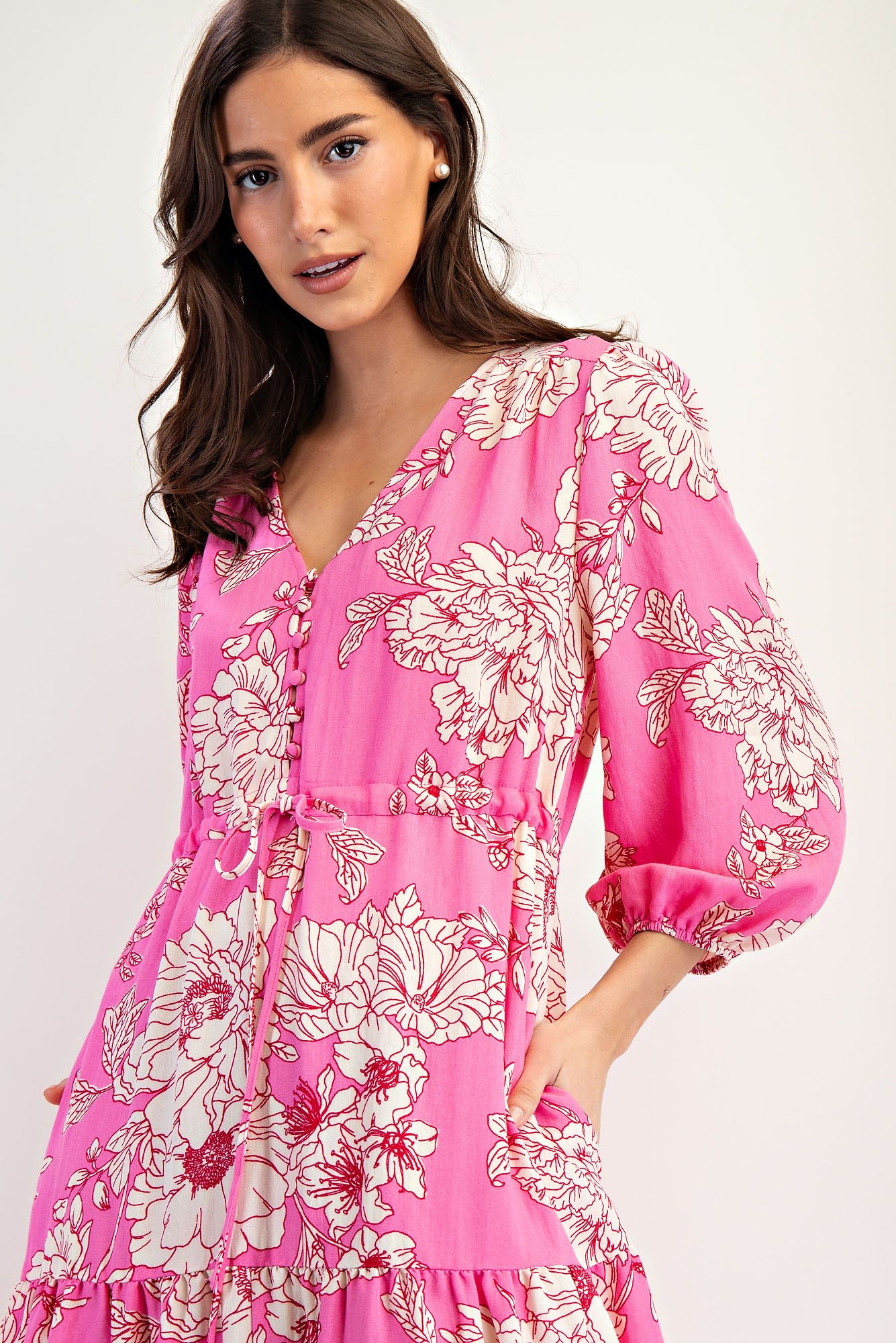 🌸 Easel Malibu Pink Floral Tiered Maxi Dress Plus🌸-Curvy/Plus Dresses-Easel-Deja Nu Boutique, Women's Fashion Boutique in Lampasas, Texas