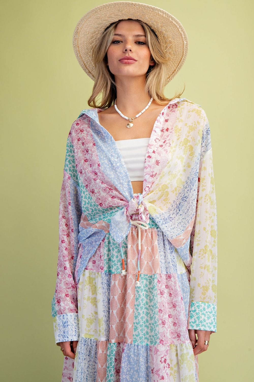 Easel Patchwork Multi Floral Printed Chiffon Button Down Shirt-shirts-Easel-Deja Nu Boutique, Women's Fashion Boutique in Lampasas, Texas