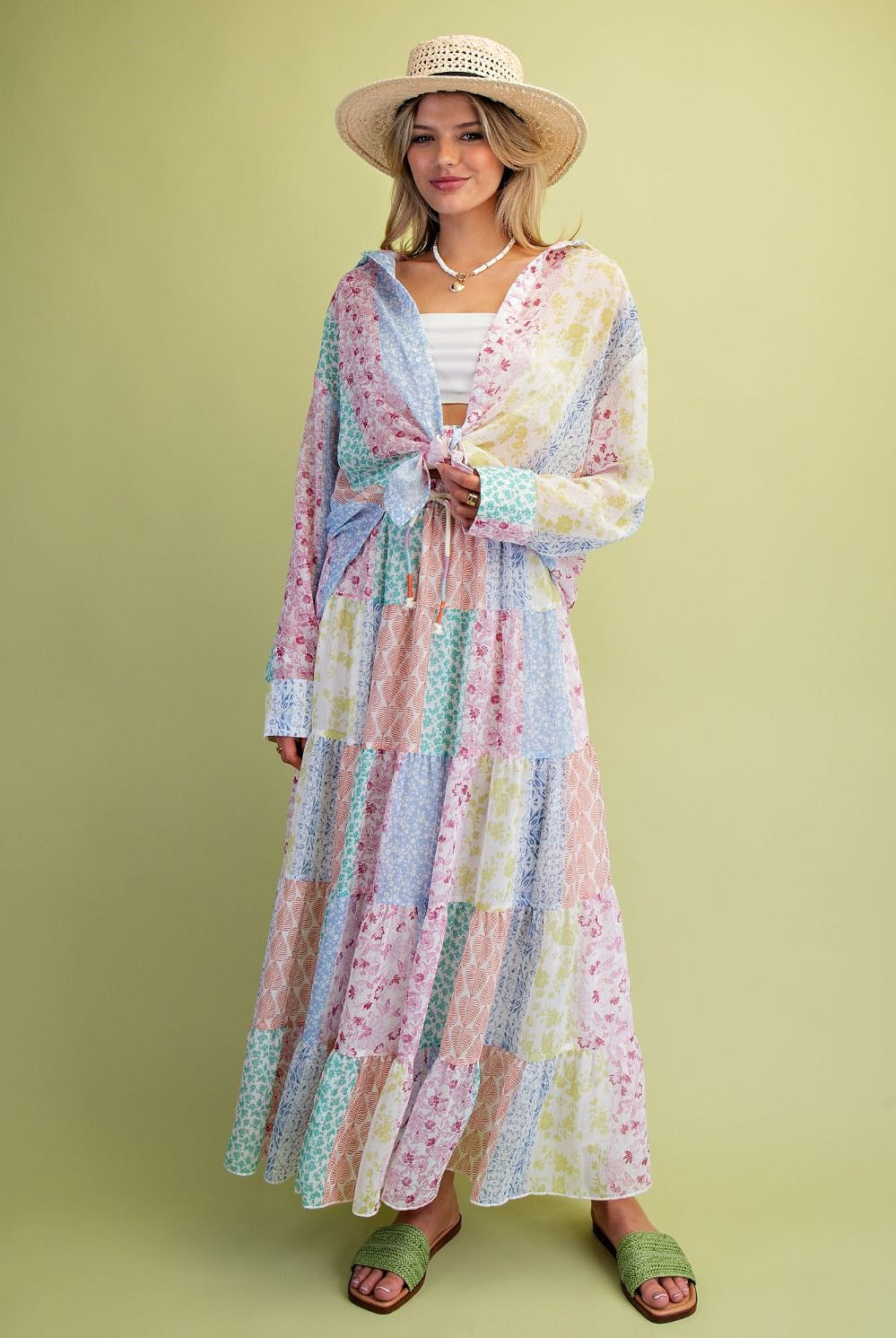 Easel Patchwork Multi Floral Printed Chiffon Tiered Maxi Skirt-Skirts-Easel-Deja Nu Boutique, Women's Fashion Boutique in Lampasas, Texas