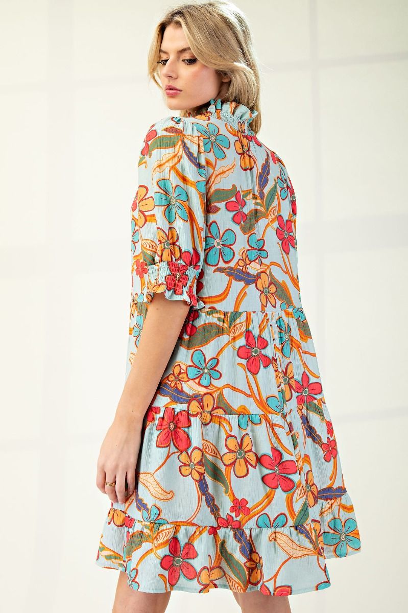 Easel Peach Blossom Sage Short Dress-Dresses-Easel-Deja Nu Boutique, Women's Fashion Boutique in Lampasas, Texas