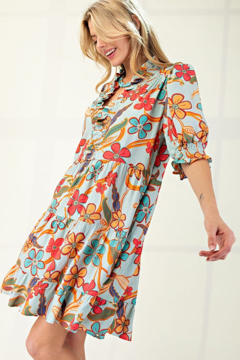 Easel Peach Blossom Sage Short Dress-Dresses-Easel-Deja Nu Boutique, Women's Fashion Boutique in Lampasas, Texas