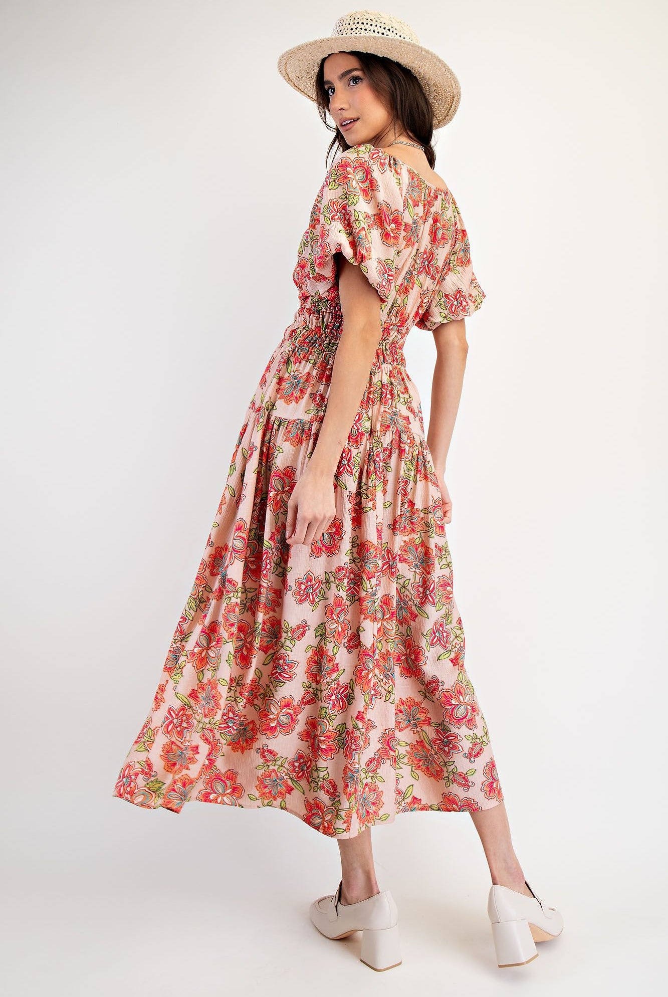 🍑 Easel Printed Peach Blossom Maxi Dress – Fuzzy Peach 🍑-Maxi Dresses-Easel-Deja Nu Boutique, Women's Fashion Boutique in Lampasas, Texas