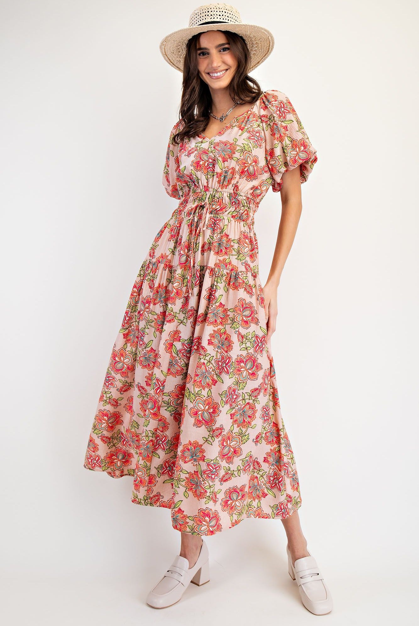 🍑 Easel Printed Peach Blossom Maxi Dress – Fuzzy Peach 🍑-Maxi Dresses-Easel-Deja Nu Boutique, Women's Fashion Boutique in Lampasas, Texas