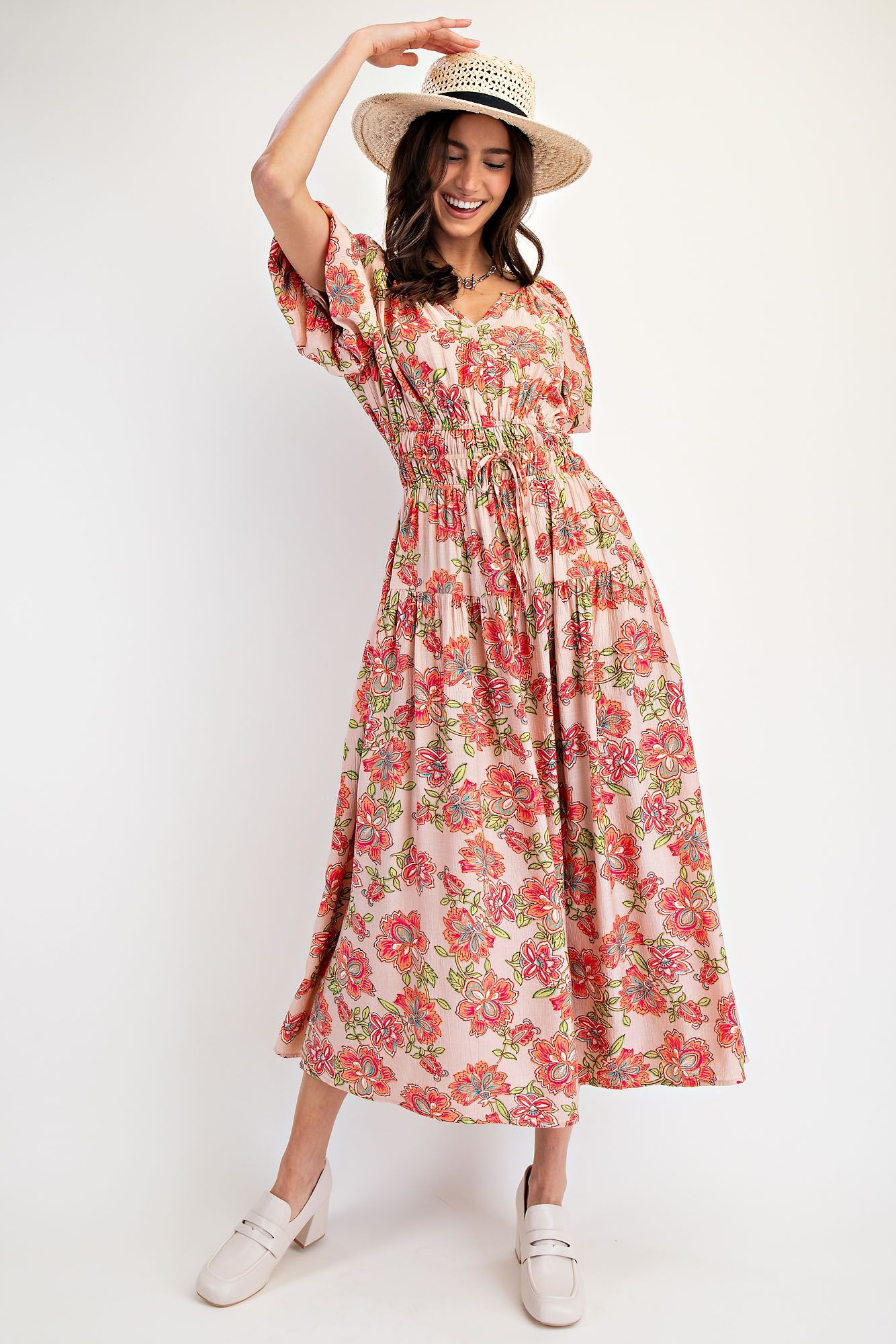 π Easel Printed Peach Blossom Maxi Dress β Fuzzy Peach π-Maxi Dresses-Easel-Deja Nu Boutique, Women's Fashion Boutique in Lampasas, Texas