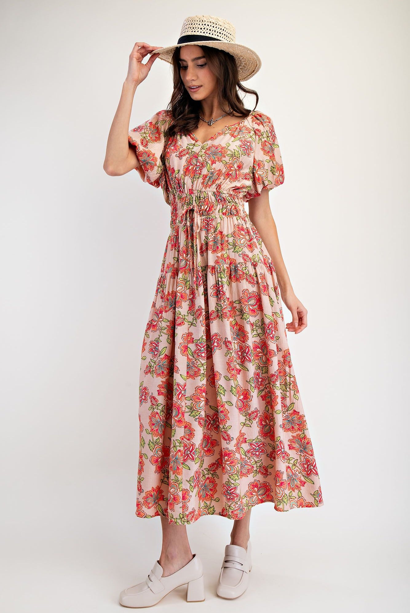 🍑 Easel Printed Peach Blossom Maxi Dress – Fuzzy Peach 🍑-Maxi Dresses-Easel-Deja Nu Boutique, Women's Fashion Boutique in Lampasas, Texas