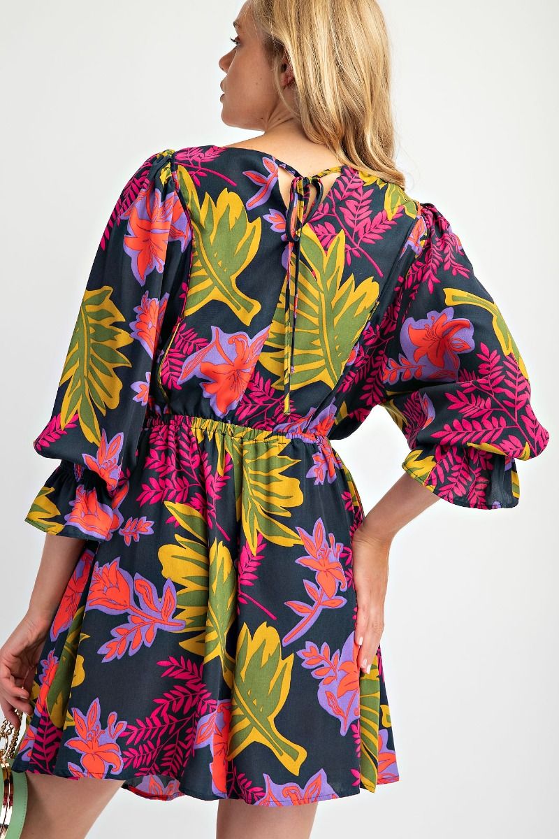 Easel Printed Wool Peach Woven Surplus Mini Dress In Jungle Green-Dresses-Easel-Deja Nu Boutique, Women's Fashion Boutique in Lampasas, Texas