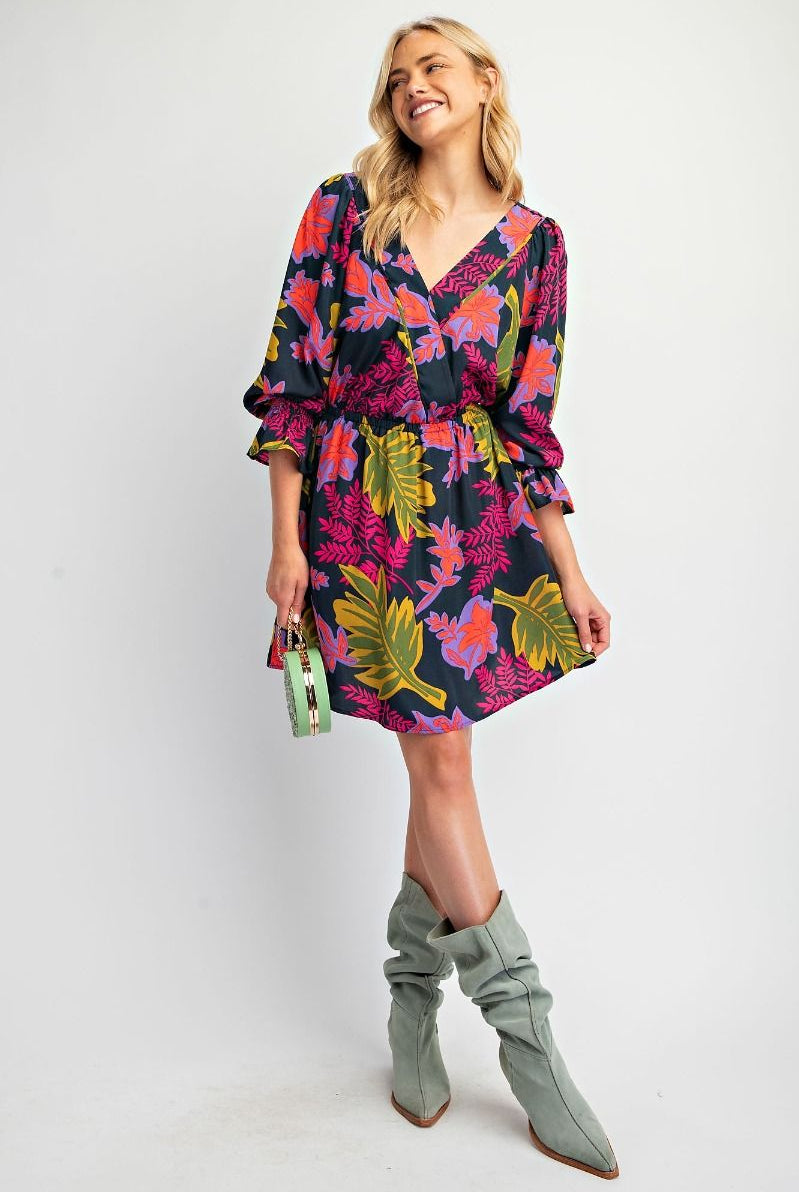 Easel Printed Wool Peach Woven Surplus Mini Dress In Jungle Green-Dresses-Easel-Deja Nu Boutique, Women's Fashion Boutique in Lampasas, Texas