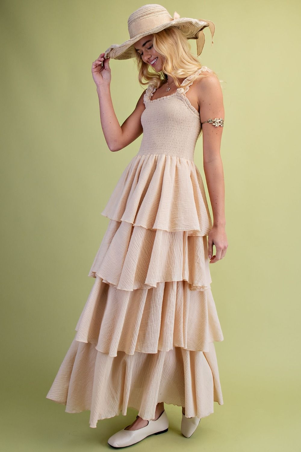Easel Sage Label Natural Floral Strap Tiered Gauze Maxi Dress-Maxi Dresses-Easel-Deja Nu Boutique, Women's Fashion Boutique in Lampasas, Texas