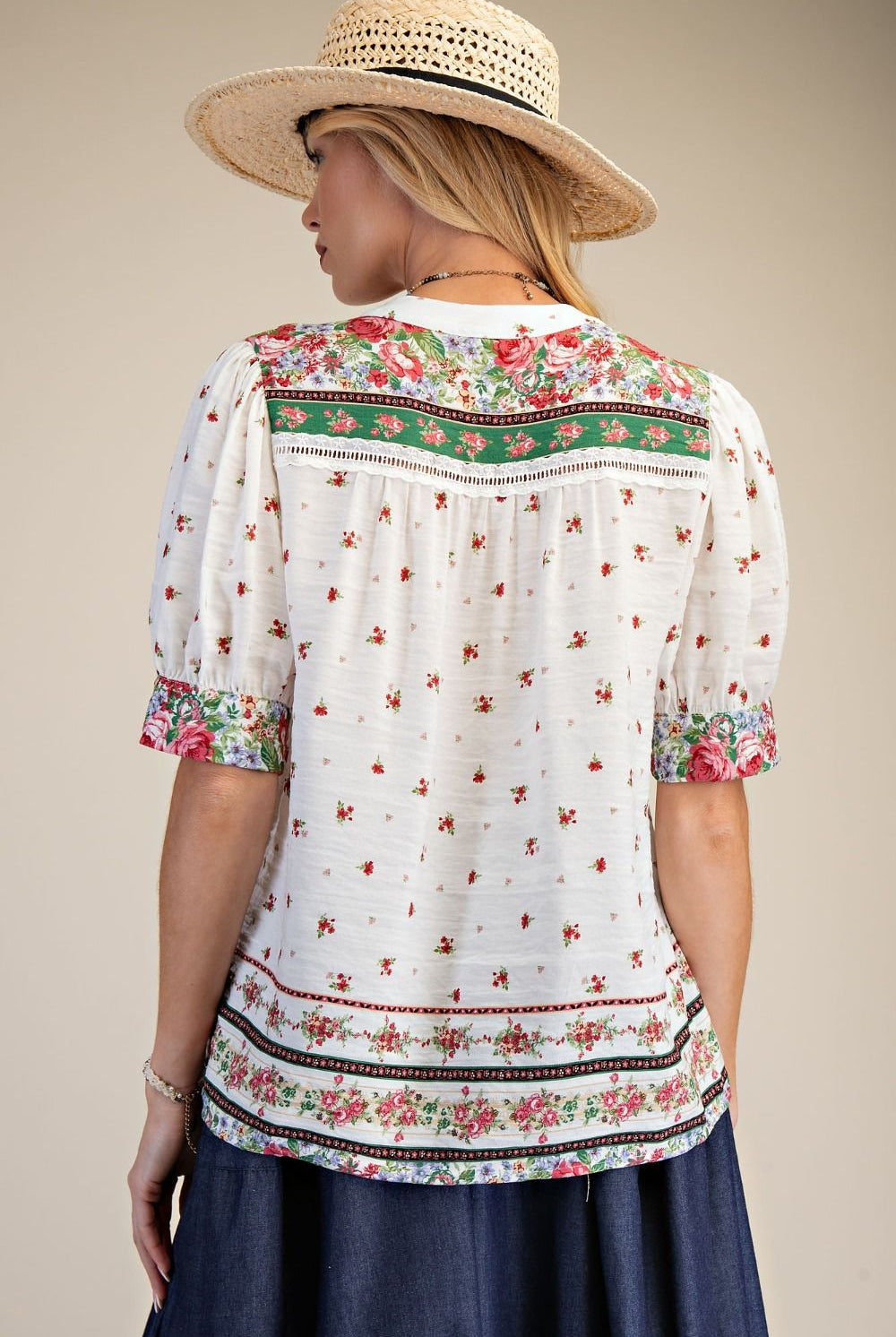 Easel Sage Pink Floral Printed Puff Sleeve Top-Tops-Easel-Deja Nu Boutique, Women's Fashion Boutique in Lampasas, Texas
