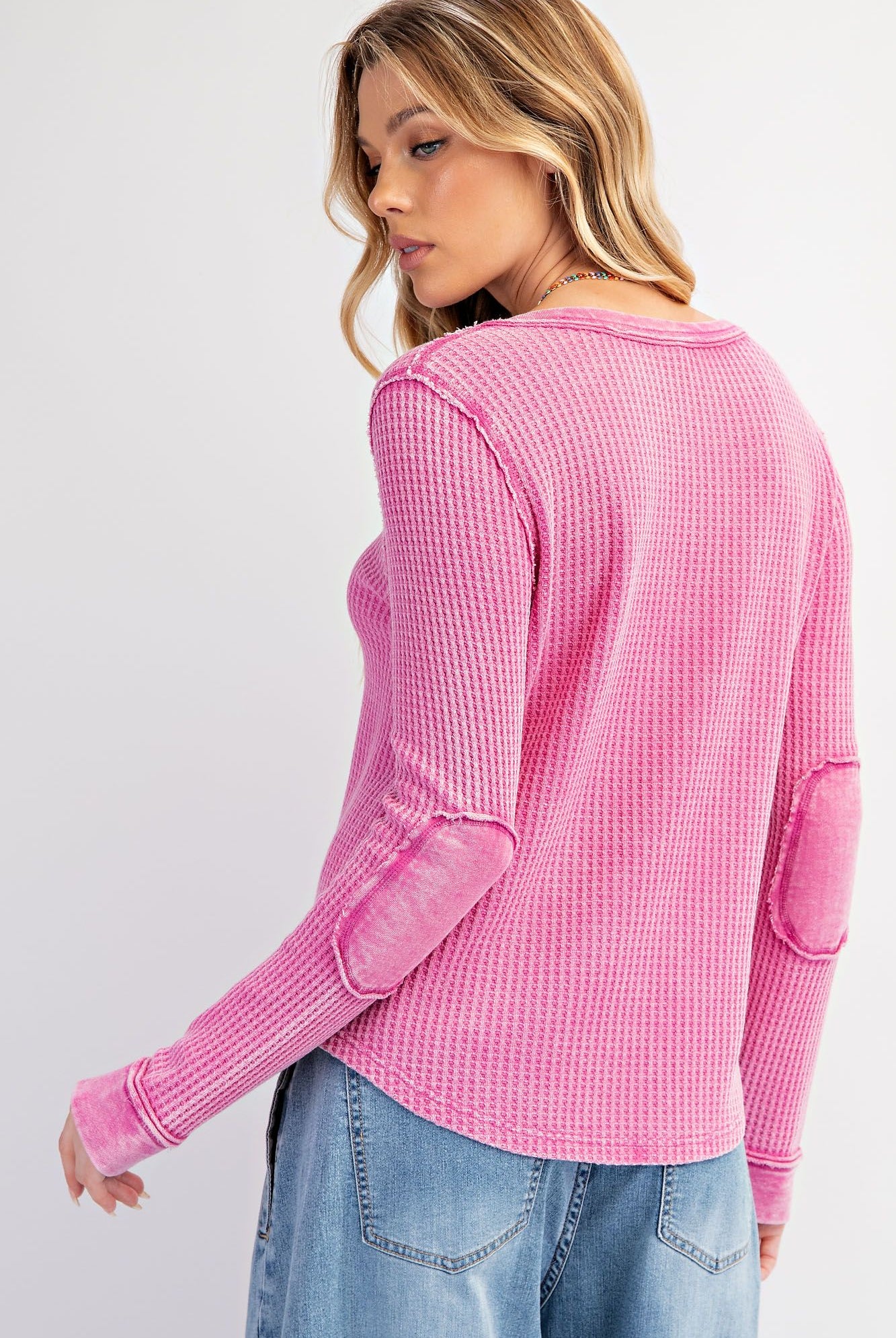 Easel Thermal Knit Washed Henley Top In Orchid-Tops-Easel-Deja Nu Boutique, Women's Fashion Boutique in Lampasas, Texas