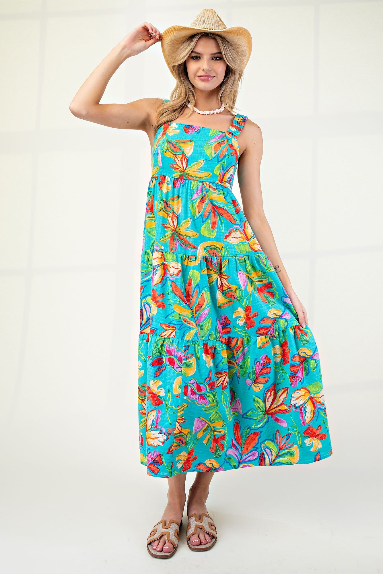 Easel Tropical Print Flowy Bow Back Maxi Dress-Maxi Dresses-Easel-Deja Nu Boutique, Women's Fashion Boutique in Lampasas, Texas