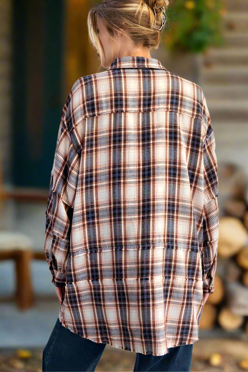 Easel Washed Button Down Flannel Tunic – Starry Night-shirts-Easel-Deja Nu Boutique, Women's Fashion Boutique in Lampasas, Texas